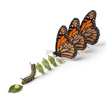 Monarch Butterfly Life Cycle with Eggs Caterpillar Chrysalis and Adult Butterflies