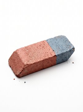 Pencil eraser made of rough abrasive red clay brick, fear of failure and unforgiving education pressure concept on white background