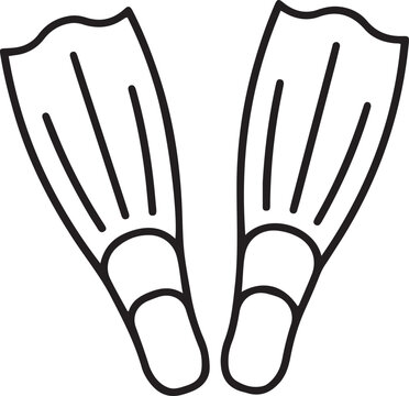 a pair of diving flippers, ready for swimming, snorkeling, or summer beach activities. One line art icon drawing