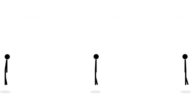 stickman pictogram silhouette animation walking frames illustrating human character motion isolated on white