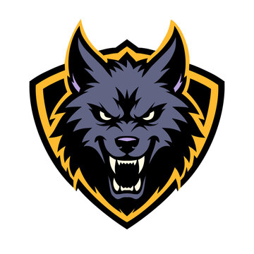 Wolf Head Shield‑Shaped Mascot Logo for Esports and Sports Team
