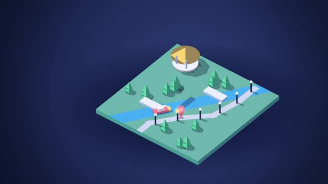 Isometric park map with paths and trees design