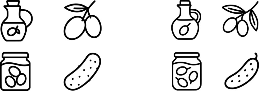 The image features a jar of pickles, an olive oil bottle, and a salt shaker, suggesting a culinary setting with fresh ingredients ready for cooking or seasoning