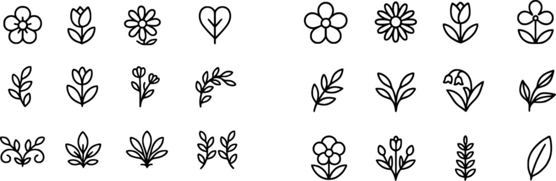 The image showcases a collection of delicate floral and leaf motifs arranged in a grid pattern against a black background, evoking a sense of natures elegance and simplicity