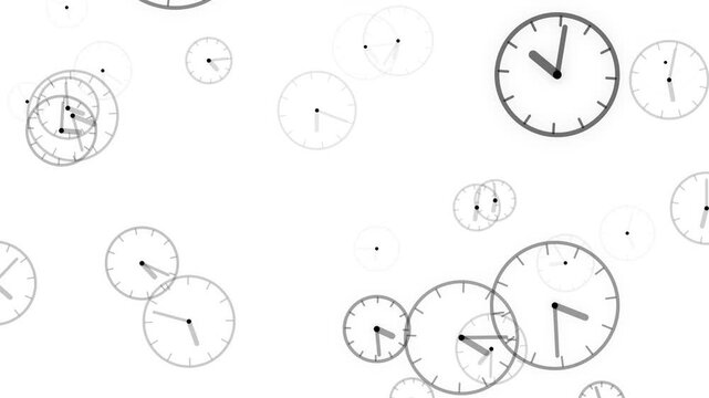 Abstract background of floating clocks symbolizing the passage of time and the concept of time management