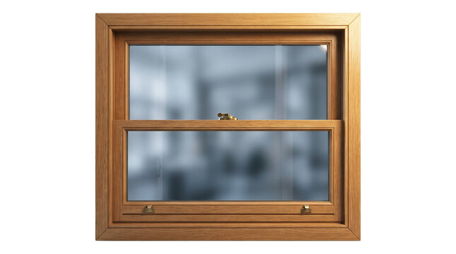Wooden sash window frame, classic timber double hung window design, architectural home exterior building fixture isolated PNG with Transparent Background