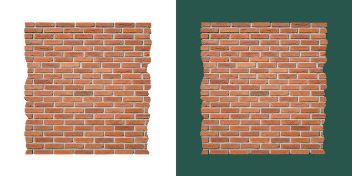 Red brick wall square block texture with rustic weathered stone construction
