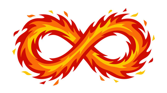Fiery Infinity Symbol Isolated on Transparent Background - Concept of Eternal Flame, Limitless Energy, and Endless Loop