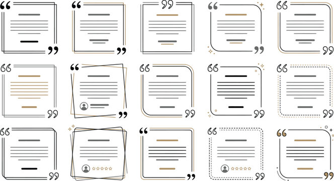 Quotation boxes set with line details and profile icons. graphic design elements for quotes