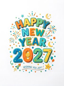 Happy New Year 2027 celebration poster. For New Year greeting cards, holiday party invitations, seasonal advertising campaigns, social media posts, event posters, calendars, digital banners, website