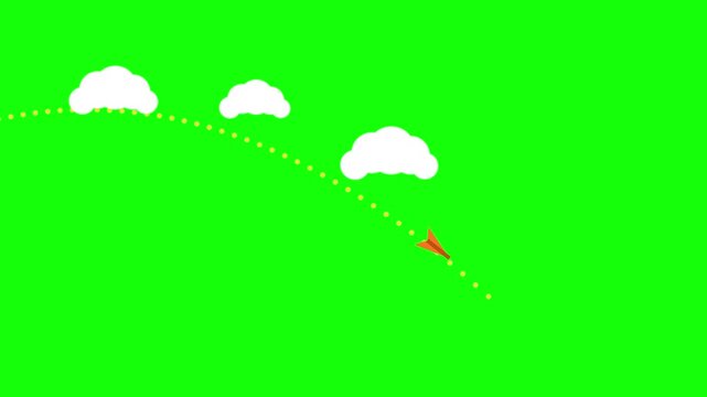 Paper Airplane Flying Through Clouds into a Holiday Suitcase Animation on Green Screen Background