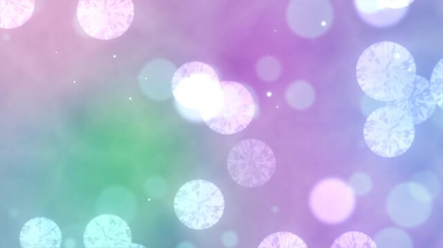ピンクとエメラルドグリーンのグラデーションにダイヤモンドが輝くシームレスループ動画素材 / Radiant diamond and bokeh light seamless loop background in pink and emerald gradient
