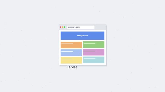 Responsive Web Design Animation Illustrating Website Layout Scaling Between Desktop Tablet and Smartphone Device Screen Sizes