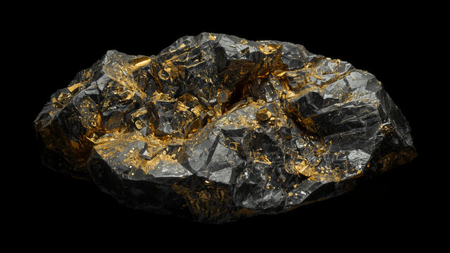 Rough Black Rock Infused with Bright Golden Ore Formations