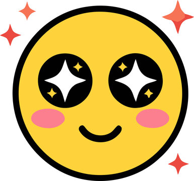 A delightful digital illustration presents a cheerful yellow smiley face featuring sparkling eyes and lovely rosy pink cheeks for a happy expression