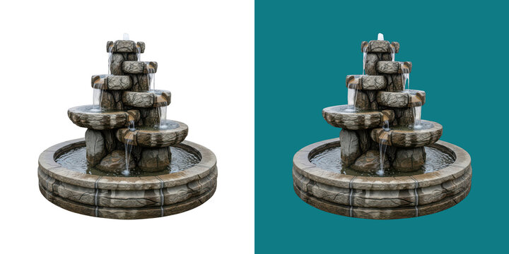 Tiered stone fountain with flowing water for garden decoration or landscape design