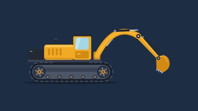 Heavy Yellow Excavator Working in Industrial Site Animation 