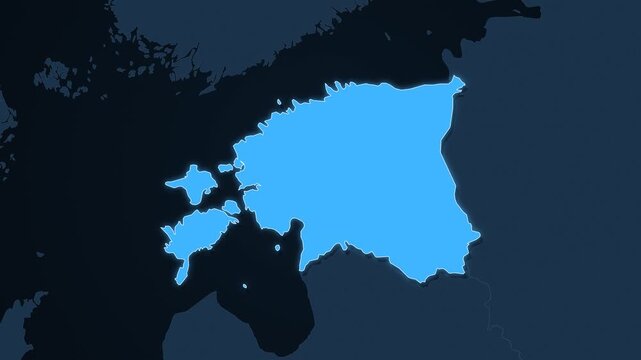 Estonia highlighted on a map of Europe with glow