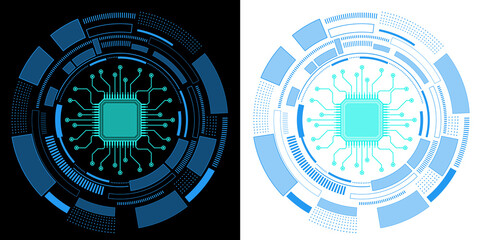 Microchip Technology with Glowing Circuit Connections and Futuristic Circular Digital Interface © Kal El BSF