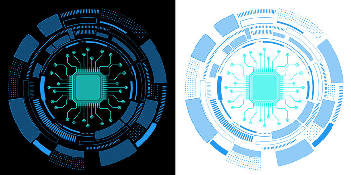 Microchip Technology with Glowing Circuit Connections and Futuristic Circular Digital Interface