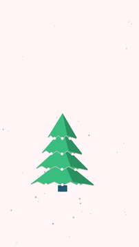 Animated festive vertical christmas tree swaying tiers in a minimal flat vector style, green and emerald on a light background. Smooth 4K seamless loop in vertical 9:16 format with calm motion and ple