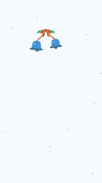 Seamless 4K looping vertical winter holiday animation: bells hanging top on ribbon. Flat vector shapes in deep blue on a light background with generous copy space for your own greeting or title. Verti