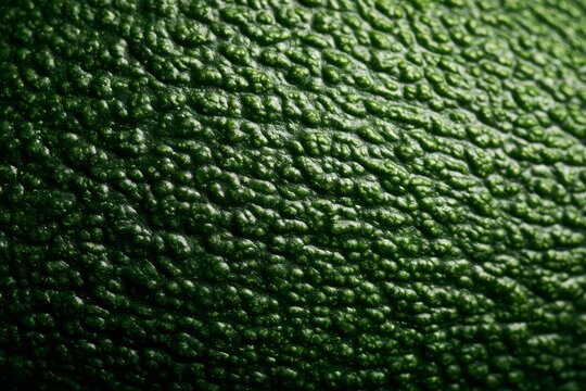 Close view of dark green avocado skin with bumpy texture and natural patterns