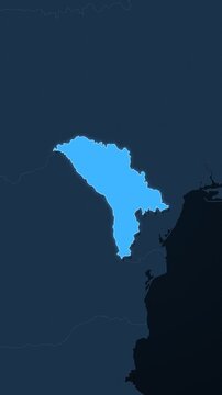 Moldova highlighted on a map of Europe with glow vertical video