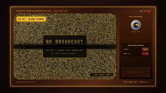 Retro analog television interface with gold static and control panel
