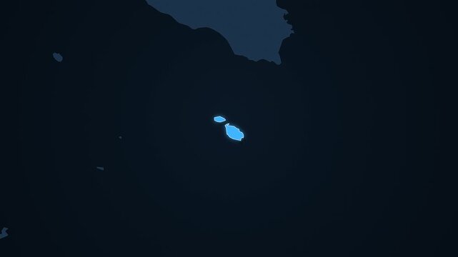 Malta highlighted on a map of Europe with glow