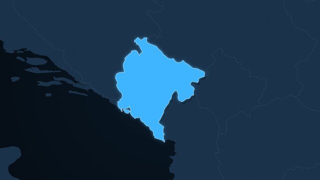 Montenegro highlighted on a map of Europe with glow