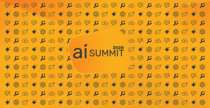 AI Summit 2028 Vector Banner Design Technology Conference Event Announcement LLM Machine Learning Icons Pattern Horizontal Modern Illustration Template