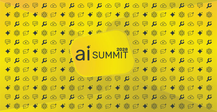 AI Summit 2028 Vector Banner Design Technology Conference Event Announcement LLM Machine Learning Icons Pattern Horizontal Modern Illustration Template