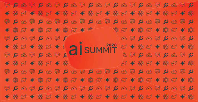 AI Summit 2028 Vector Banner Design Technology Conference Event Announcement LLM Machine Learning Icons Pattern Horizontal Modern Illustration Template