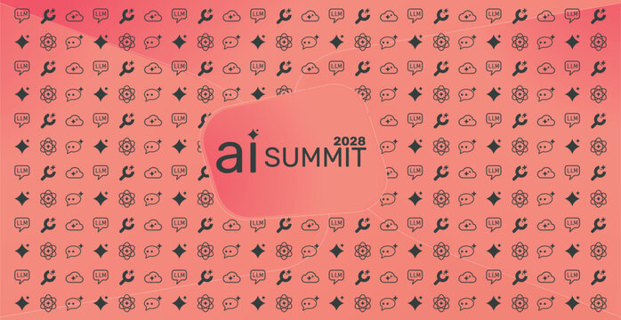 AI Summit 2028 Vector Banner Design Technology Conference Event Announcement LLM Machine Learning Icons Pattern Horizontal Modern Illustration Template
