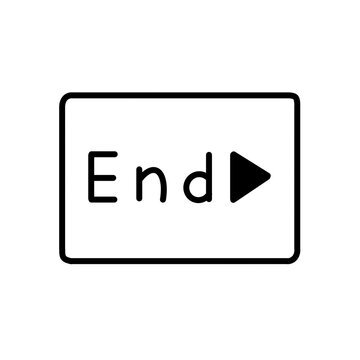Minimalist black and white media player end button icon showing text end with arrow symbol in rectangle isolated on transparent background