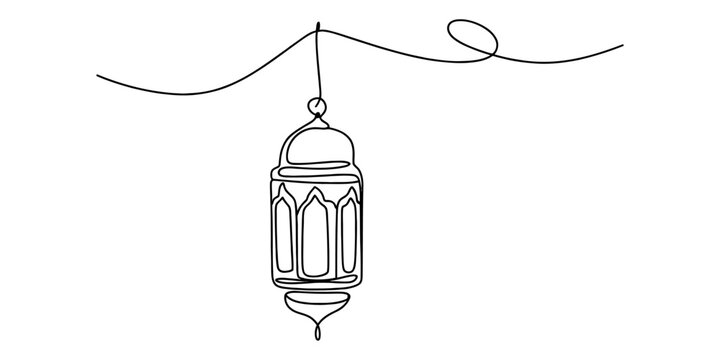 Continuous single line drawing of an ornate hanging ramadan lantern Vector, illustration