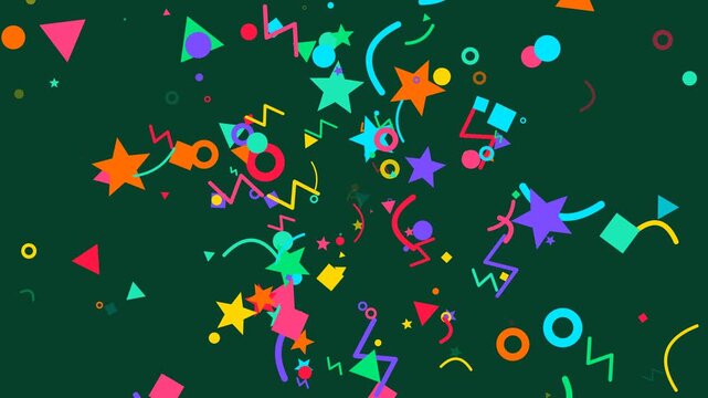 geometric confetti abstract pattern background with colorful shapes floating for retro party celebration design