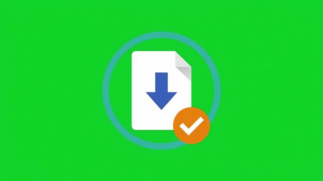 File Download Completion Animation with Progress Ring and Checkmark on Green Screen