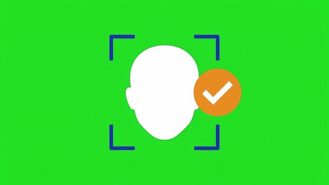 Face Scan Verification Animation with Scanning Line and Checkmark on Green Screen
