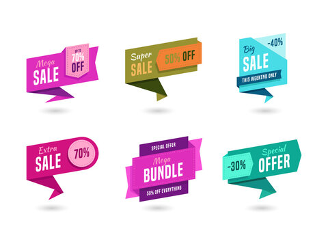 Set of colorful sale banners and promotion tags for marketing design transparent background