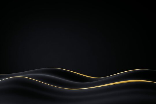 elegant black luxury background with flowing golden wave lines and subtle satin texture
