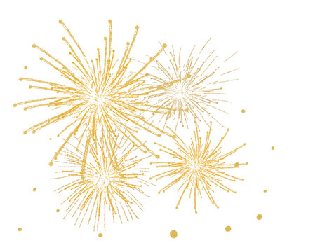 Elegant Golden Fireworks Bursts with Scattered Sparkles on transparent Background. 