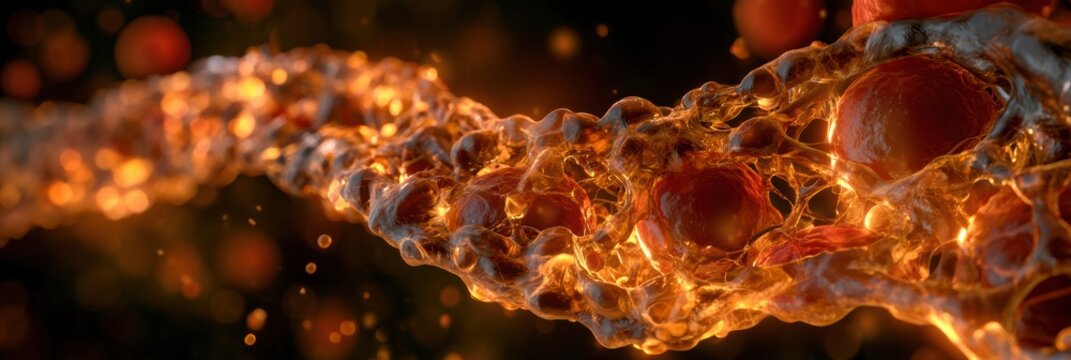 A cross-section of the blood-brain barrier shows tight junctions and the selective passage of beneficial molecules against a dark background.