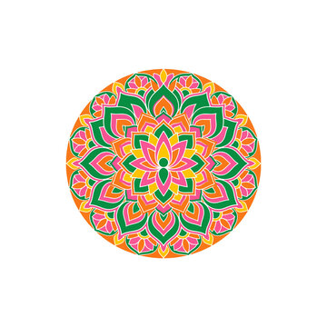 Colorful floral mandala pattern with vibrant lotus petal motifs