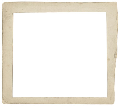Distressed vintage photo paper frame with  torn edge isolated on transparent background. Scanned material for retro photo frames and templates