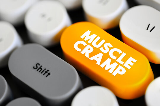 Muscle Cramp is a sudden, unexpected tightening of one or more muscle, text concept button on keyboard
