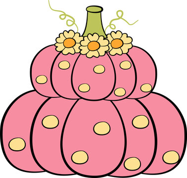 Cute polka dot double stacked pastel pink pumpkin with floral flower crown