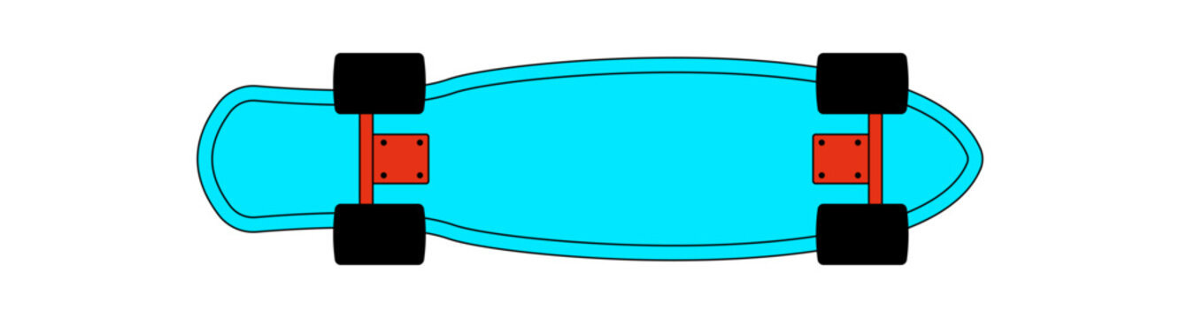 Cool y2k blue skateboard in flat retro style is a trendy symbol of 90s and 2000s culture. Stylish icon for skate fans, fashion, and vintage vibes. Modern, energetic, youthful theme.