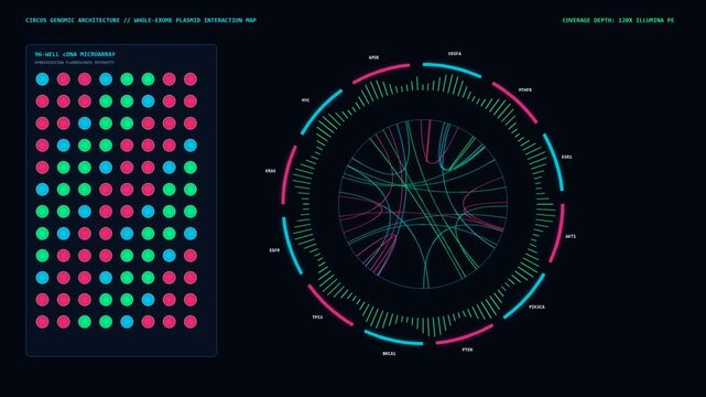 Circular plasmid genome map and 96-well DNA microarray screen